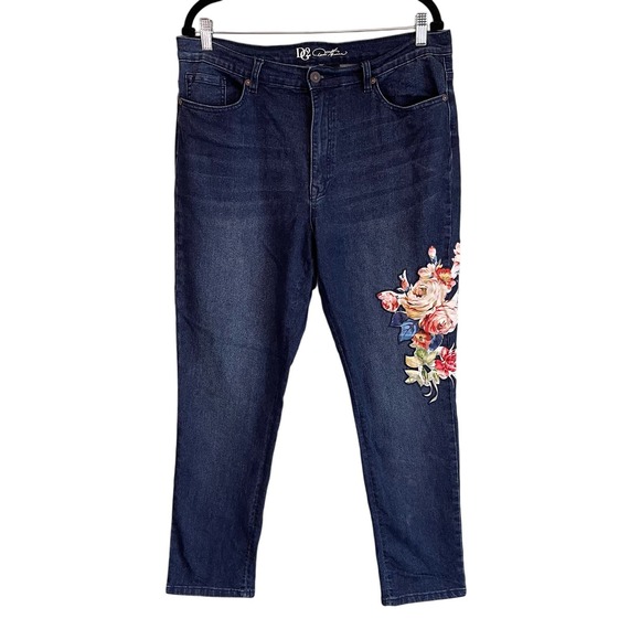 DG2 DIANE GILMAN Jeans 14 Rose Patch Denim Stretch Ankle Stretch Washed Blue - Picture 1 of 7